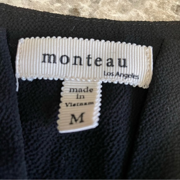Monteau Los Angles Black V-Neck Cuffed Sleeve Dress Women’s Medium - Picture 5 of 9